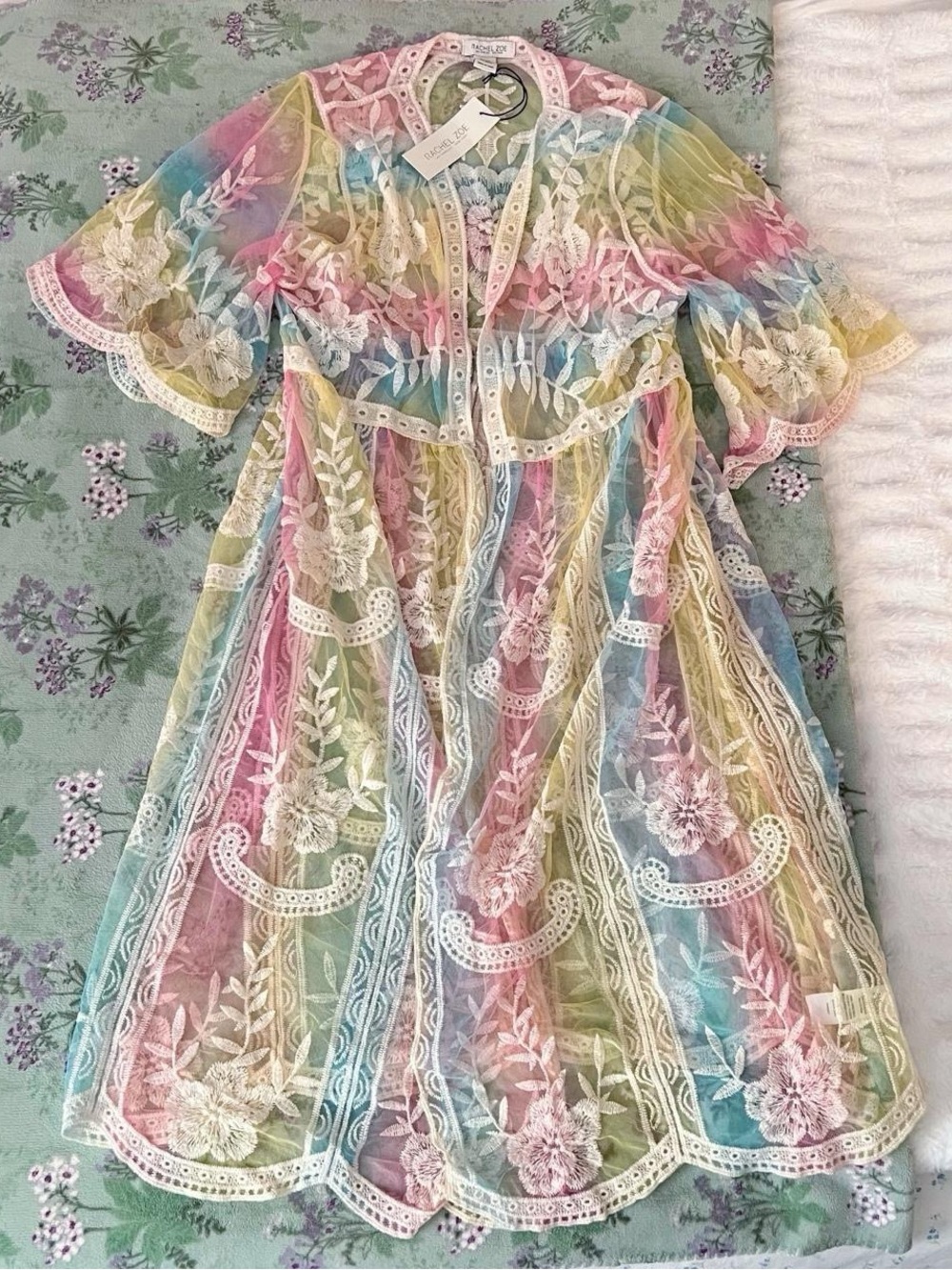 Rachel Zoe Rainbow Sheer Lace Kimono Cover-Up 🌈